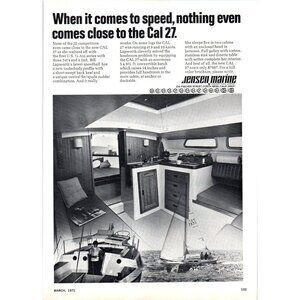 1971 Jensen Marine CAL 27 Sailing Yacht Interior Vintage Print Ad 70s Wall Art